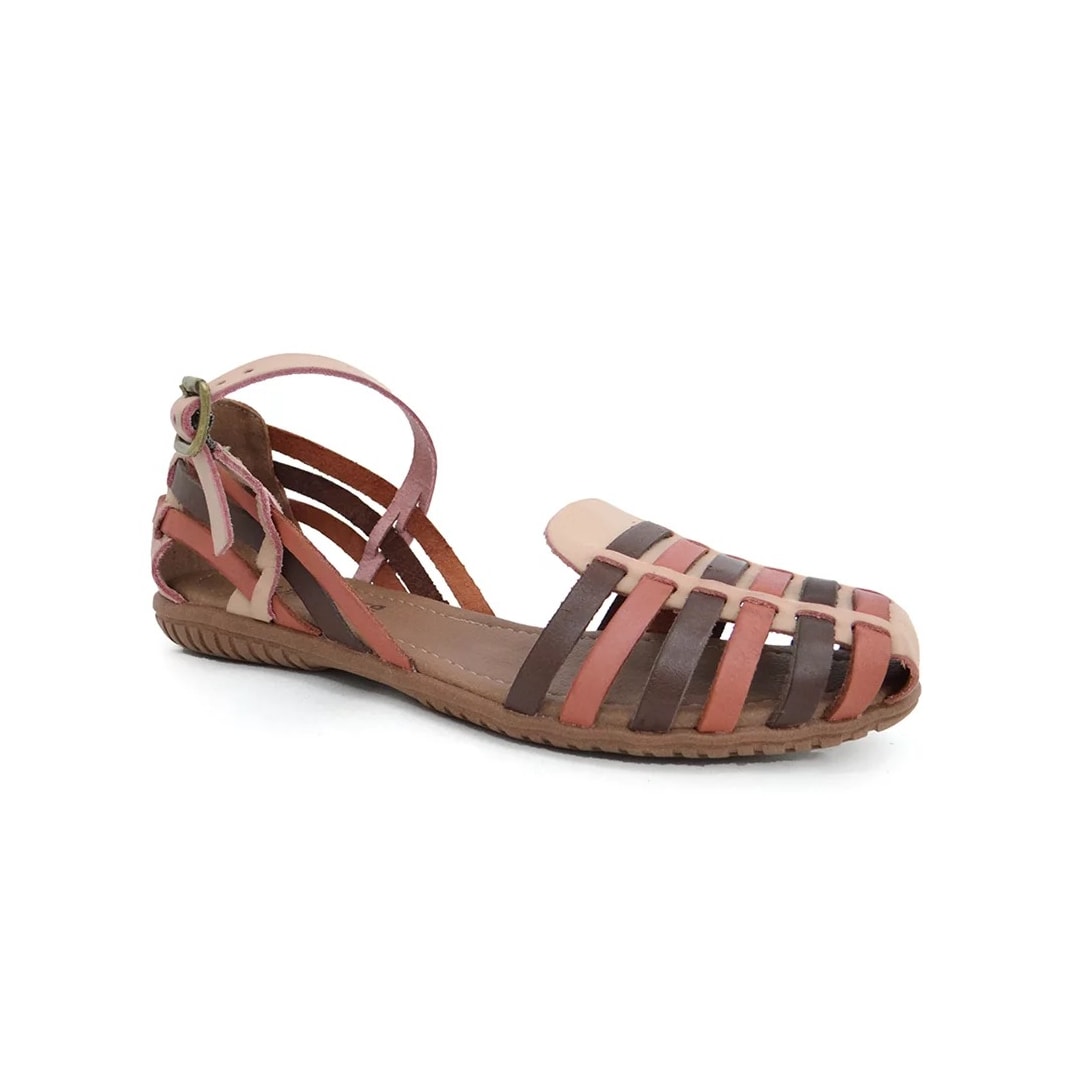 Sandália New Face Rasteira Feminino 31407 Rosa Off Mix