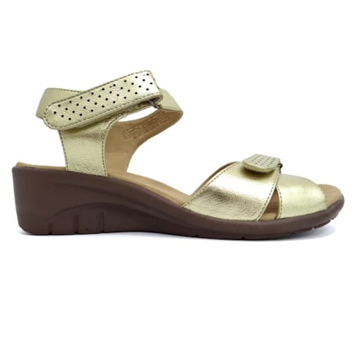 Detalhe - Sandália Opananken Anabela Anatômica 42613L1 Ouro Light