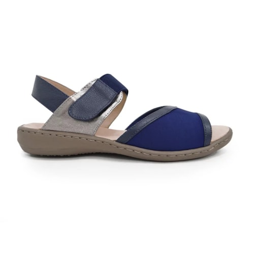 Detalhe - Sandália Opananken de Couro Anatômica 63605 Inox/Marinho