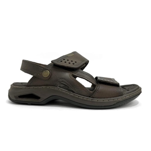 Detalhe - Sandália Pegada Masculina De Couro Conforto 133206 Cravo