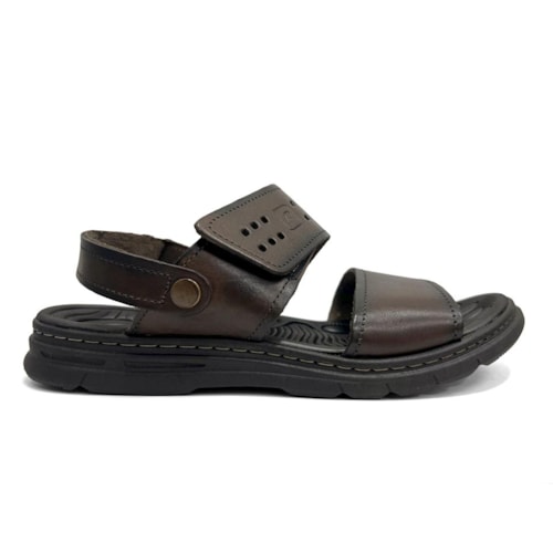 Detalhe - Sandália Pegada Masculina De Couro Conforto 134203 Cravo
