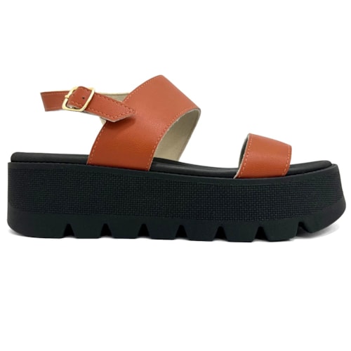 Detalhe - Sandália Piccadilly Conforto Papete Flatform 586001 Caramelo