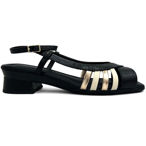 Detalhe - Sandália Piccadilly Conforto Salto Bloco 475013 Preto
