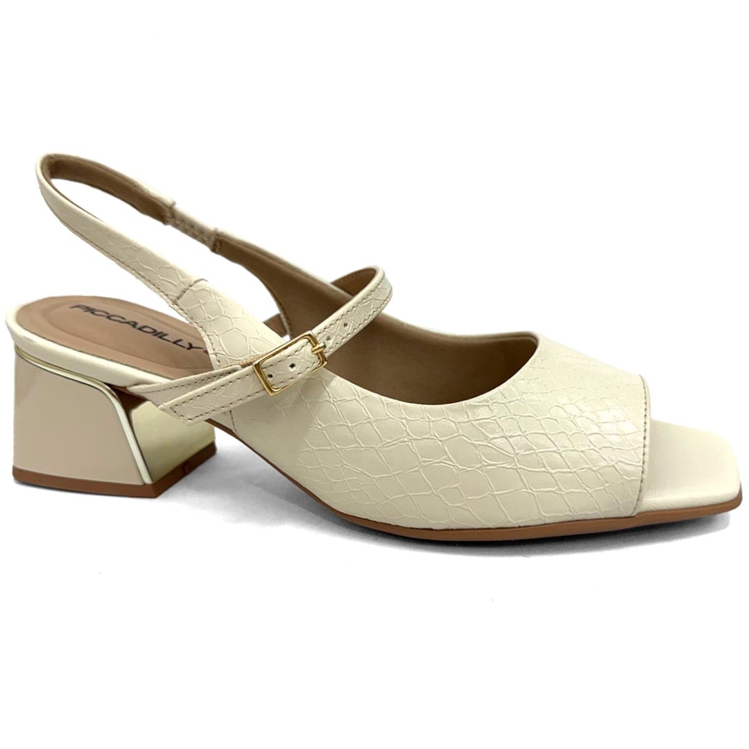 Sandália Piccadilly Conforto Salto Bloco 543083 Off White