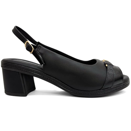 Detalhe - Sandália Piccadilly Conforto Salto Bloco 566058 Preto