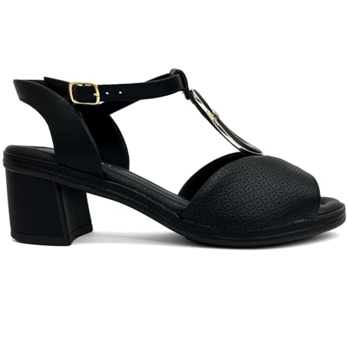 Detalhe - Sandália Piccadilly Conforto Salto Bloco 566060 Preto