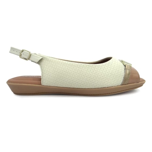 Detalhe - Sandália Piccadilly Rasteira Conforto 10307 Off White/Nude