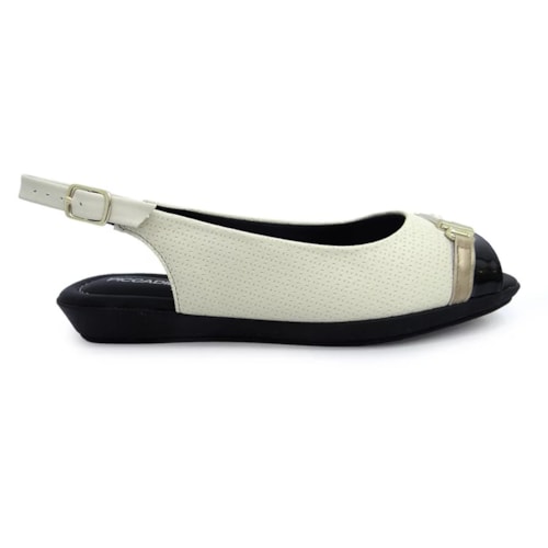 Detalhe - Sandália Piccadilly Rasteira Conforto 10307 OFf White/Preto