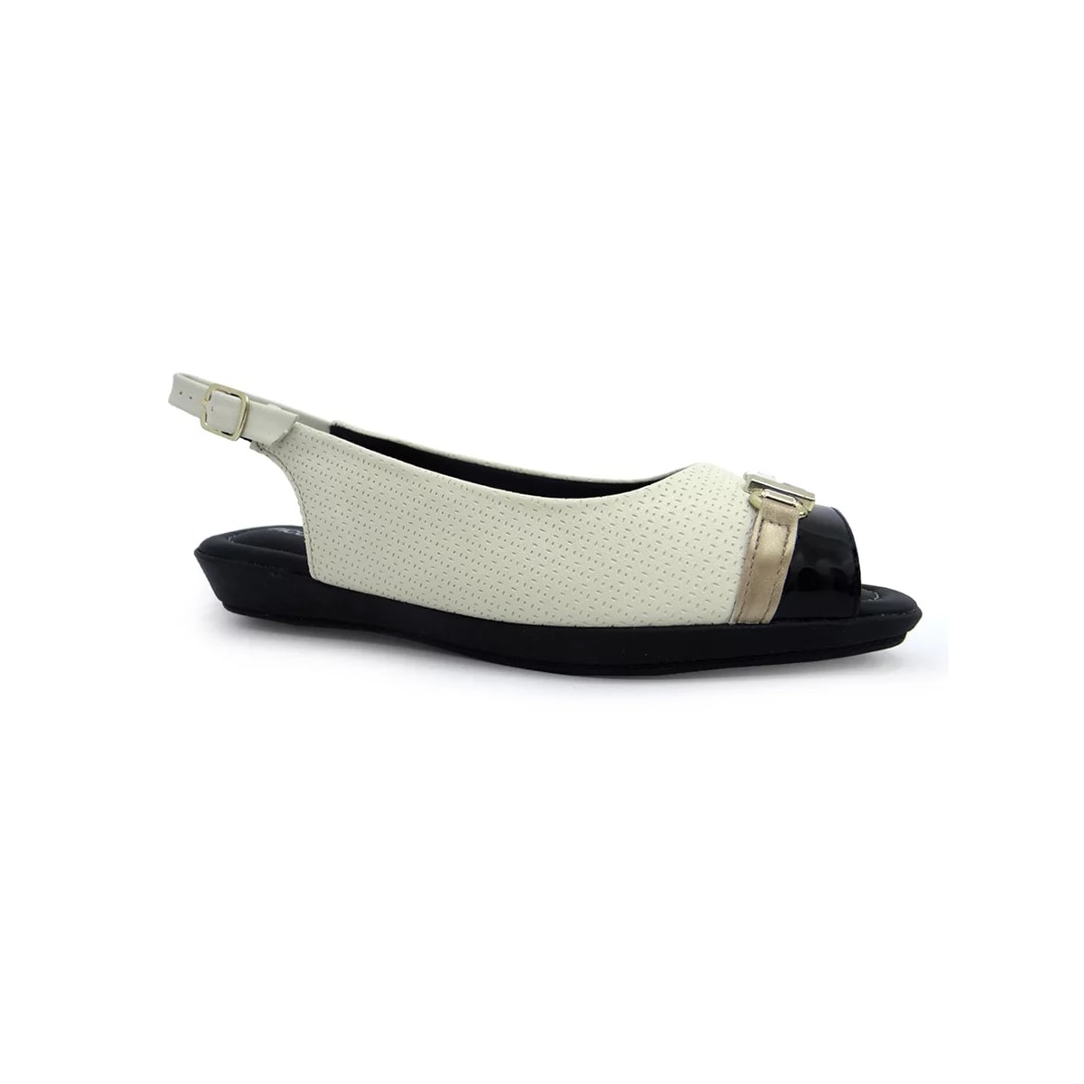 Sandália Piccadilly Rasteira Conforto 10307 OFf White/Preto Sandália Piccadilly Rasteira Conforto 10307 OFf White/Preto