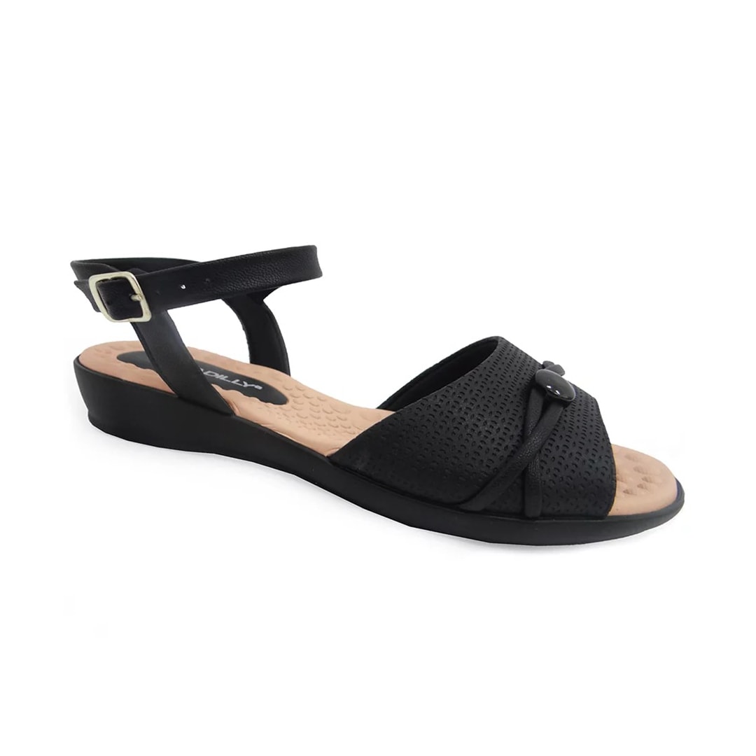 Sandália Piccadilly Rasteira Wide Fit 500331 Preto