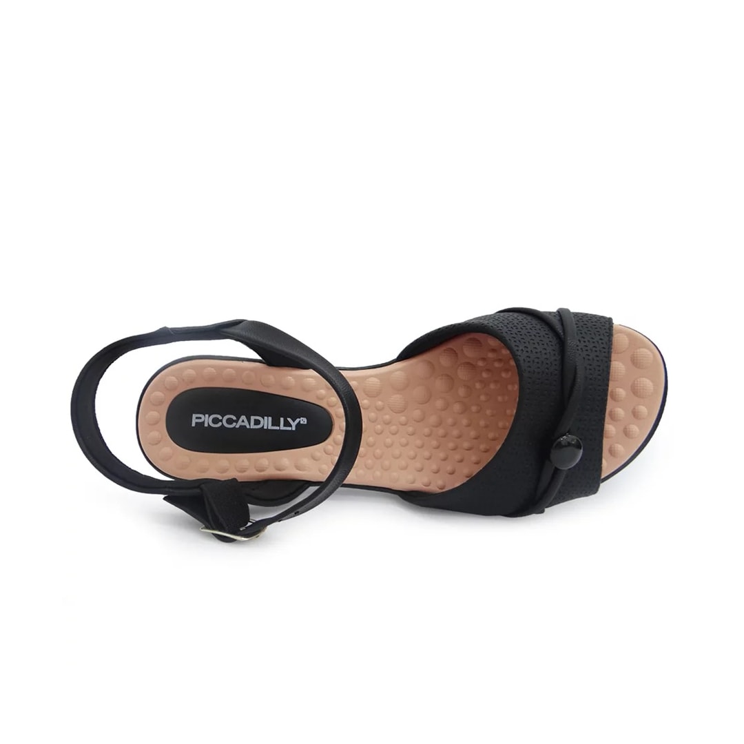 Sandália Piccadilly Rasteira Wide Fit 500331 Preto