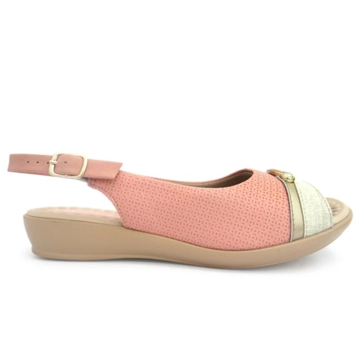 Detalhe - Sandália Piccadilly Rasteira Wide Fit 500332 Pessego