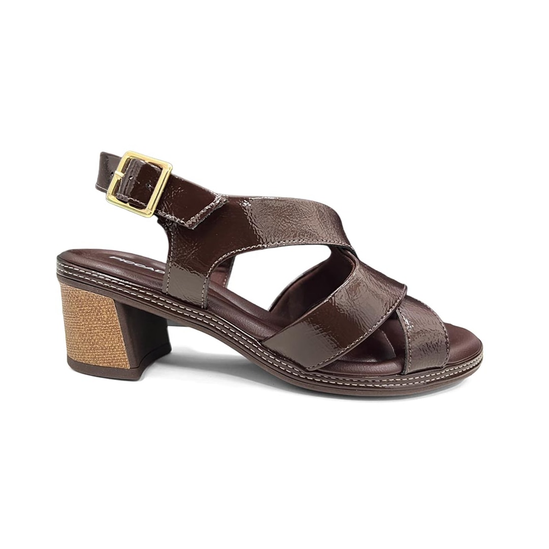 Sandália Piccadilly Salto Bloco 566090 Cacau Verniz
