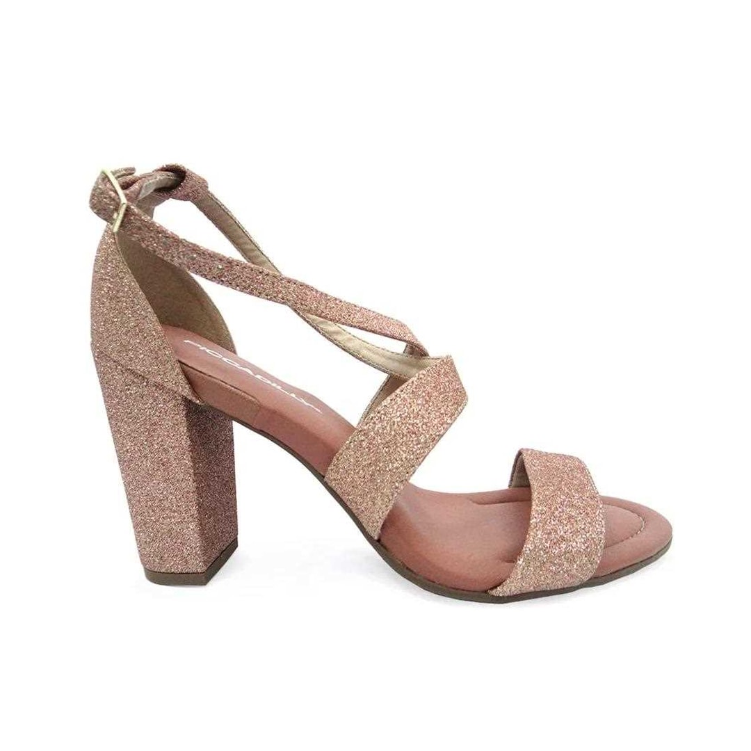 Sandália Piccadilly Salto Bloco Alto 727047 Ouro Rosado