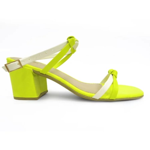 Detalhe - Sandália Sua Cia Salto Bloco Medio 8186 Citron/Perola