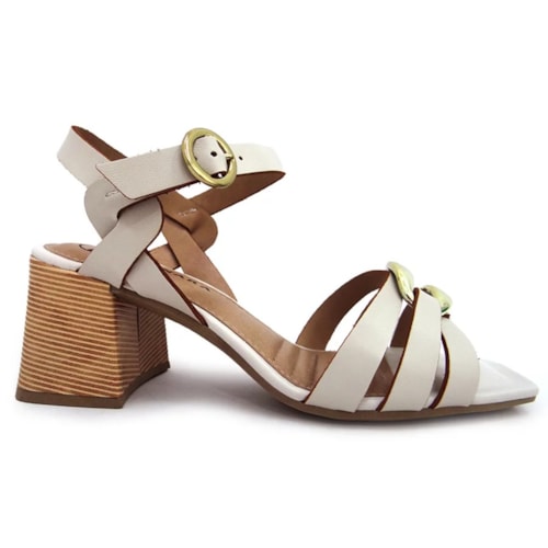 Detalhe - Sandália Tanara Salto Bloco Medio T6861 Porcelana