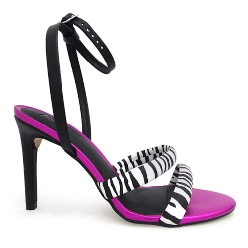 Sandalia Tanara Salto Fino Alto T6882 Zebra/Preto/Pink