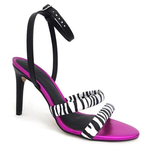 Sandalia Tanara Salto Fino Alto T6882 Zebra/Preto/Pink