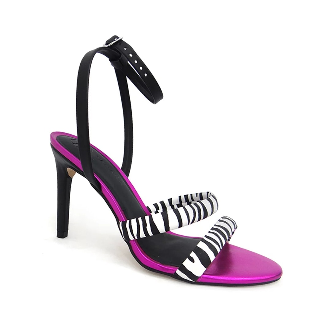 Sandália Tanara Salto Fino Alto T6882 Zebra/Preto/Pink