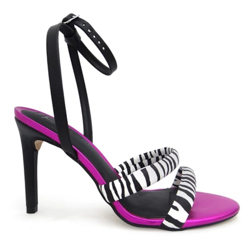 Detalhe - Sandália Tanara Salto Fino Alto T6882 Zebra/Preto/Pink