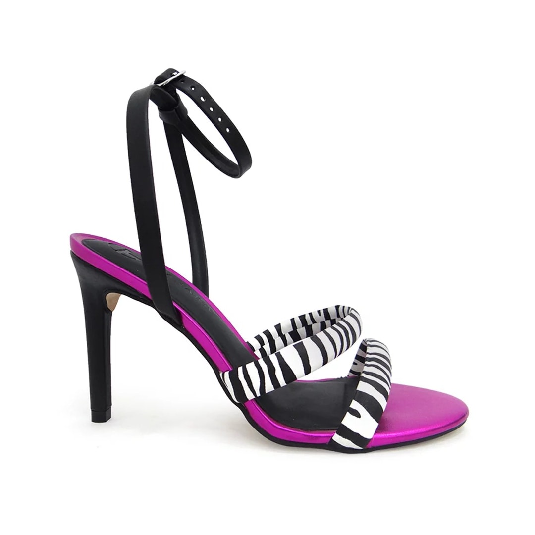 Sandália Tanara Salto Fino Alto T6882 Zebra/Preto/Pink