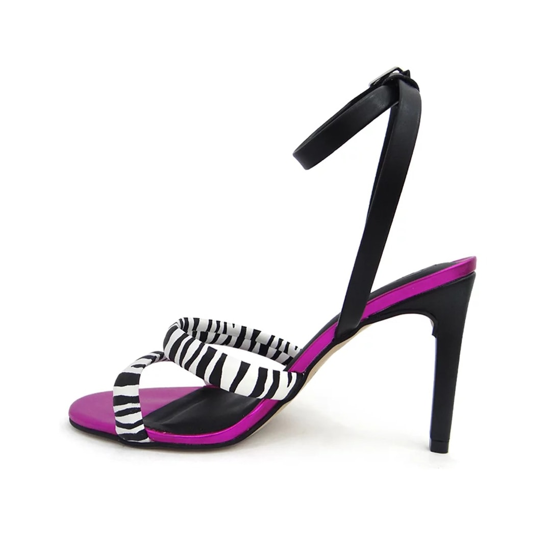 Sandália Tanara Salto Fino Alto T6882 Zebra/Preto/Pink
