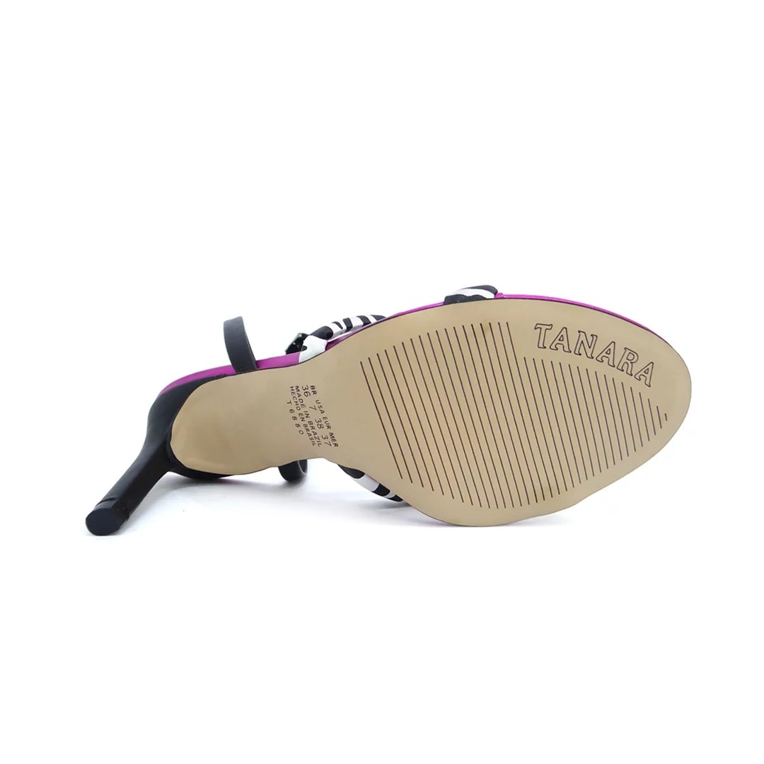 Sandália Tanara Salto Fino Alto T6882 Zebra/Preto/Pink
