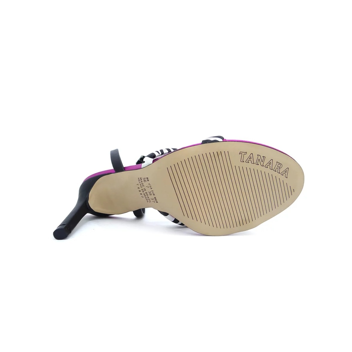 Sandália Tanara Salto Fino Alto T6882 Zebra/Preto/Pink