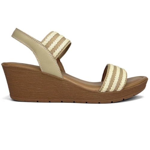 Detalhe - Sandália Usaflex Anabela De Couro Conforto Ab8704014 Vanilla