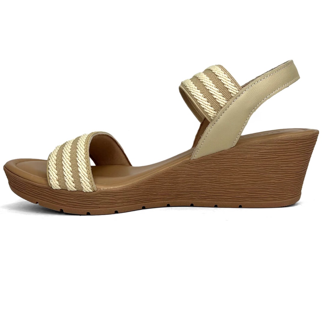 Sandália Usaflex Anabela De Couro Conforto Ab8704014 Vanilla