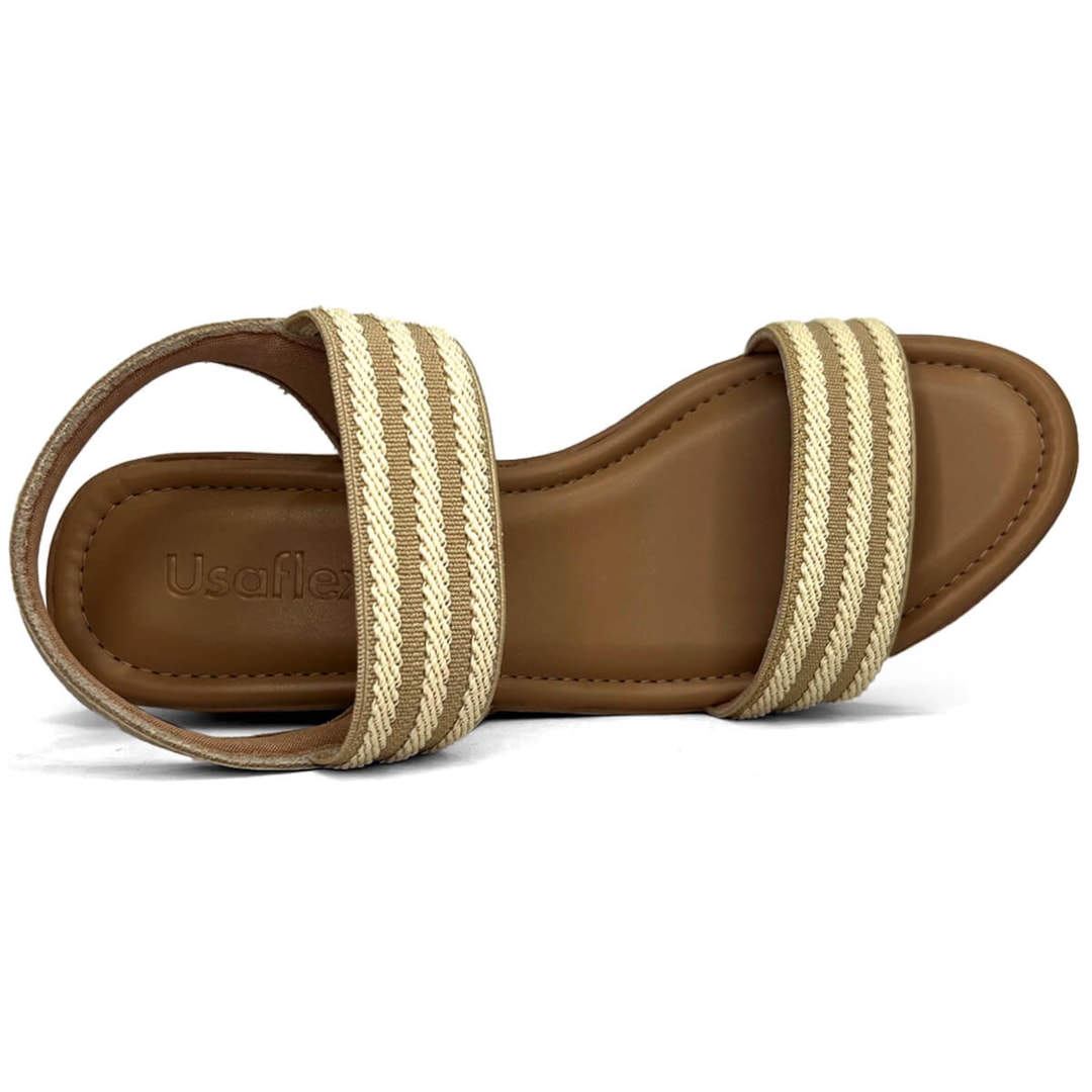 Sandália Usaflex Anabela De Couro Conforto Ab8704014 Vanilla