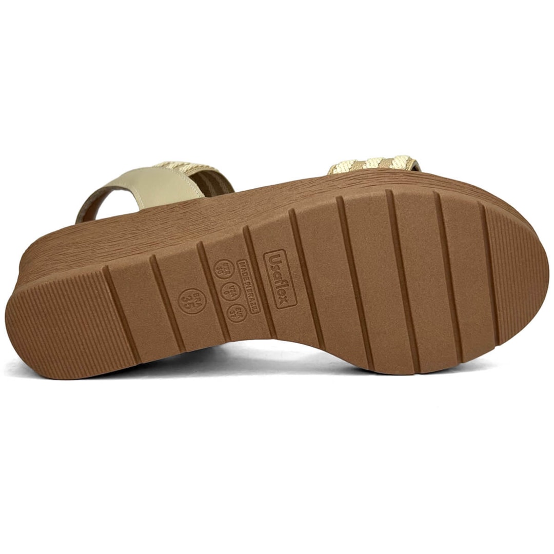 Sandália Usaflex Anabela De Couro Conforto Ab8704014 Vanilla