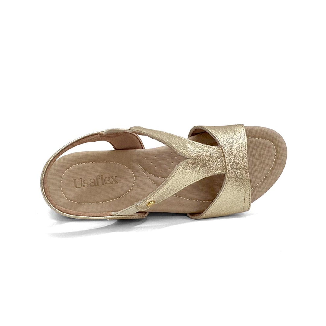 Sandália Usaflex Conforto Couro R1808 Ouro Light