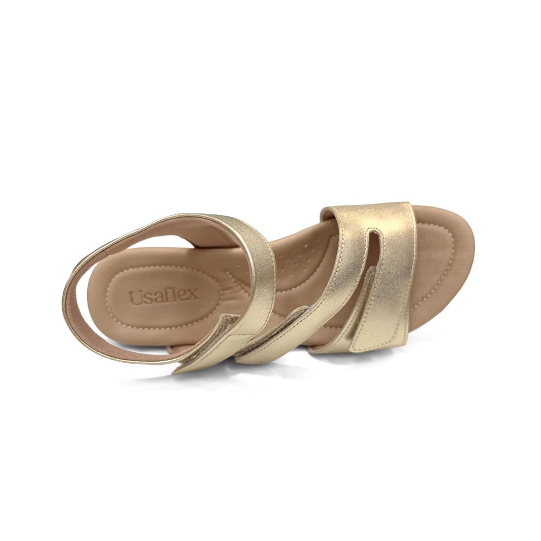 Sandália Usaflex Conforto De Couro R1869 Prata Velha