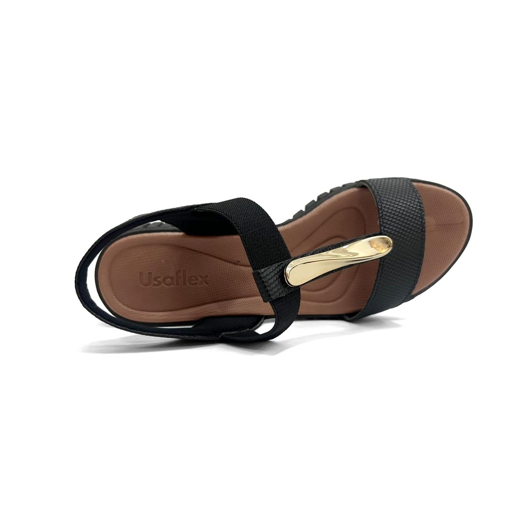 Sandália Usaflex Conforto De Couro Ud1100 Preto