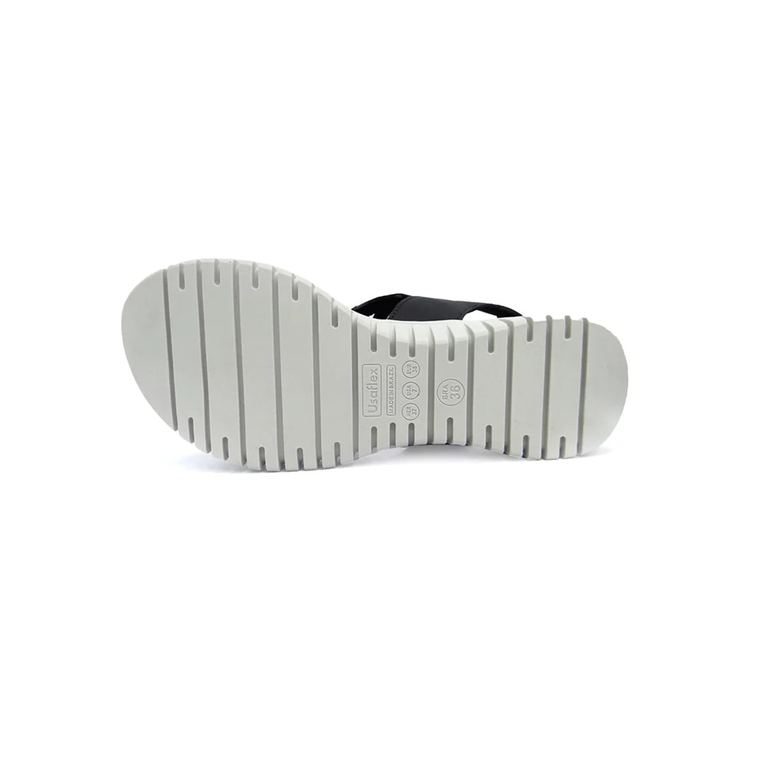 Sandália Usaflex De Couro Conforto Ah0109 Preto