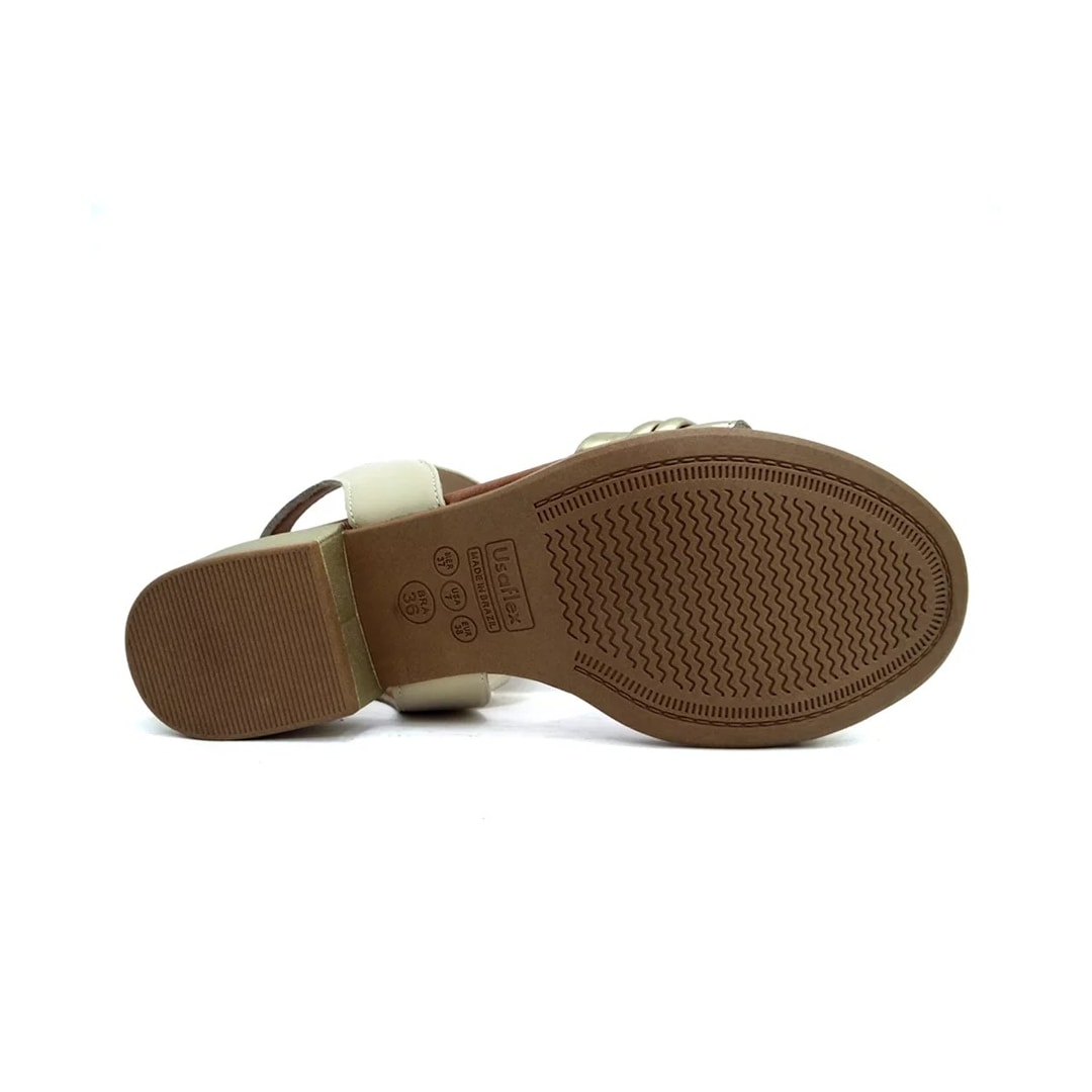 Sandália Usaflex De Couro Conforto Ai2706 Prata Velha