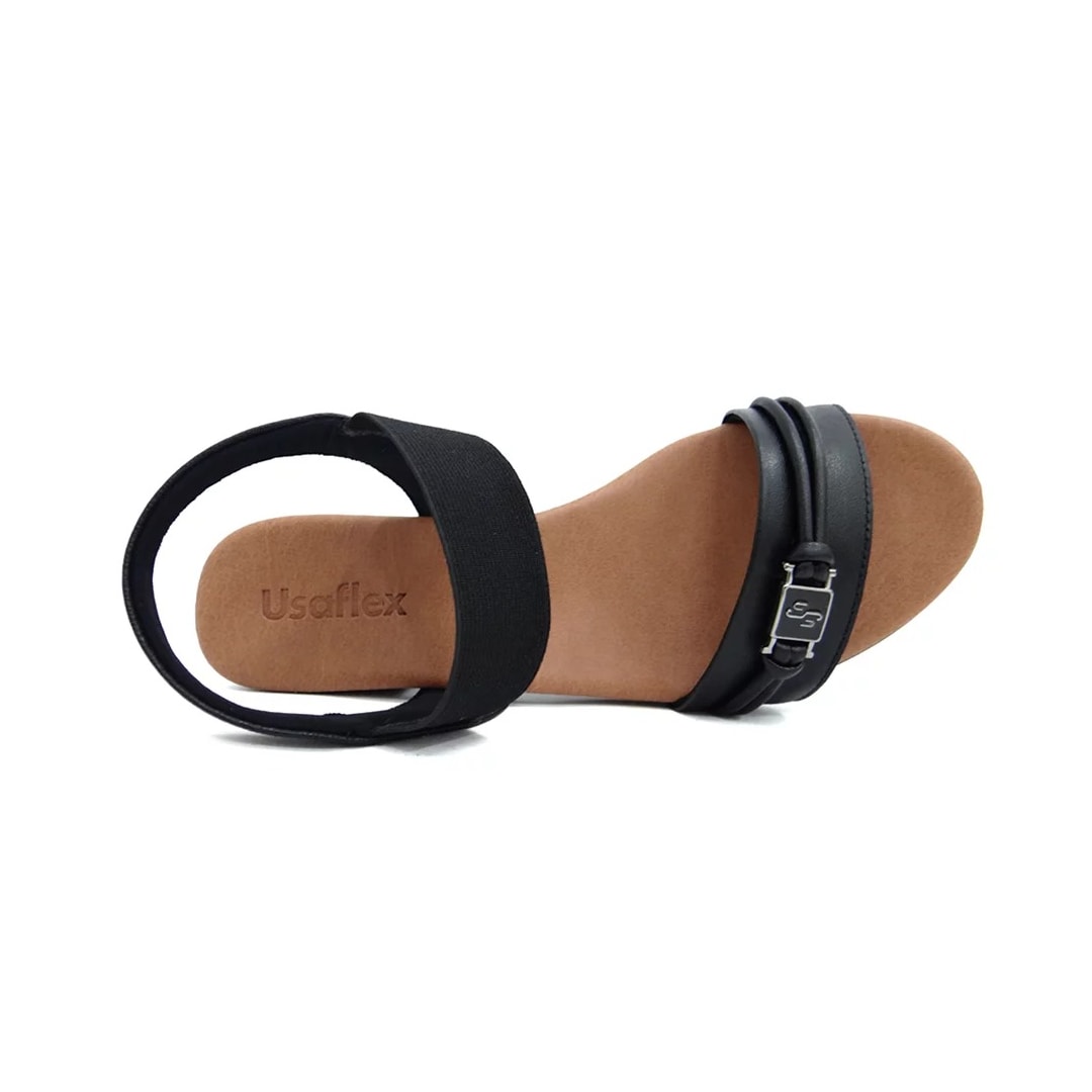Sandália Usaflex De Couro Conforto Ai2706 Preto