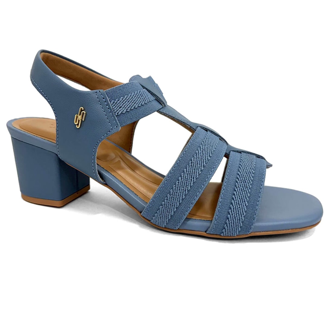 Sandália Usaflex De Couro Salto Bloco Conforto Ma0505003 Azul Horizonte