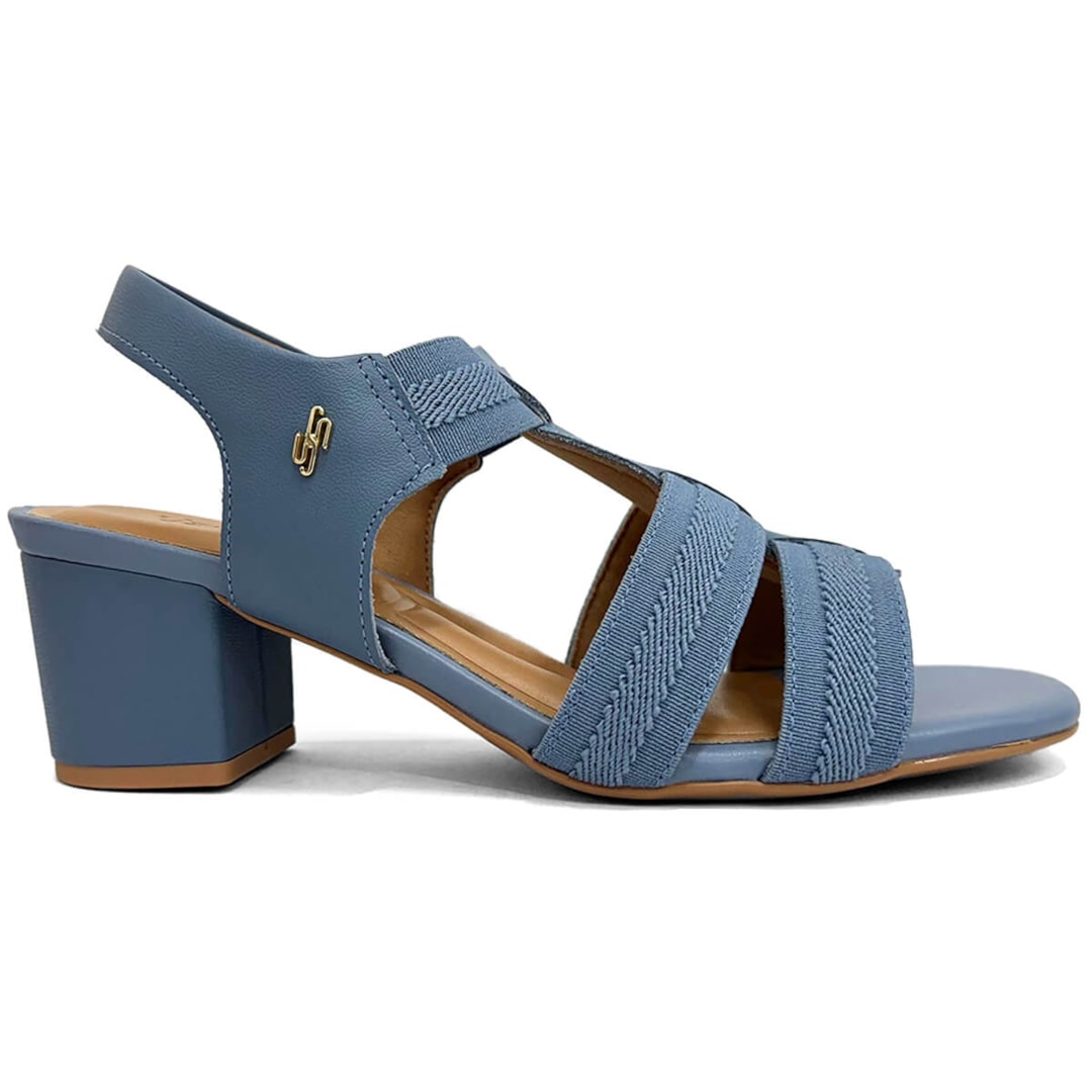 Sandália Usaflex De Couro Salto Bloco Conforto Ma0505003 Azul Horizonte