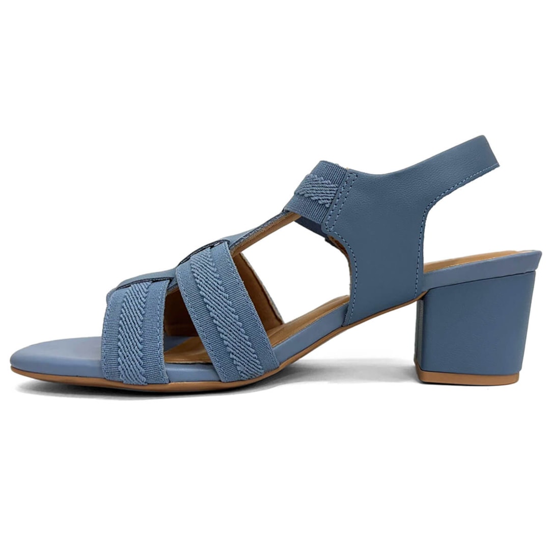 Sandália Usaflex De Couro Salto Bloco Conforto Ma0505003 Azul Horizonte