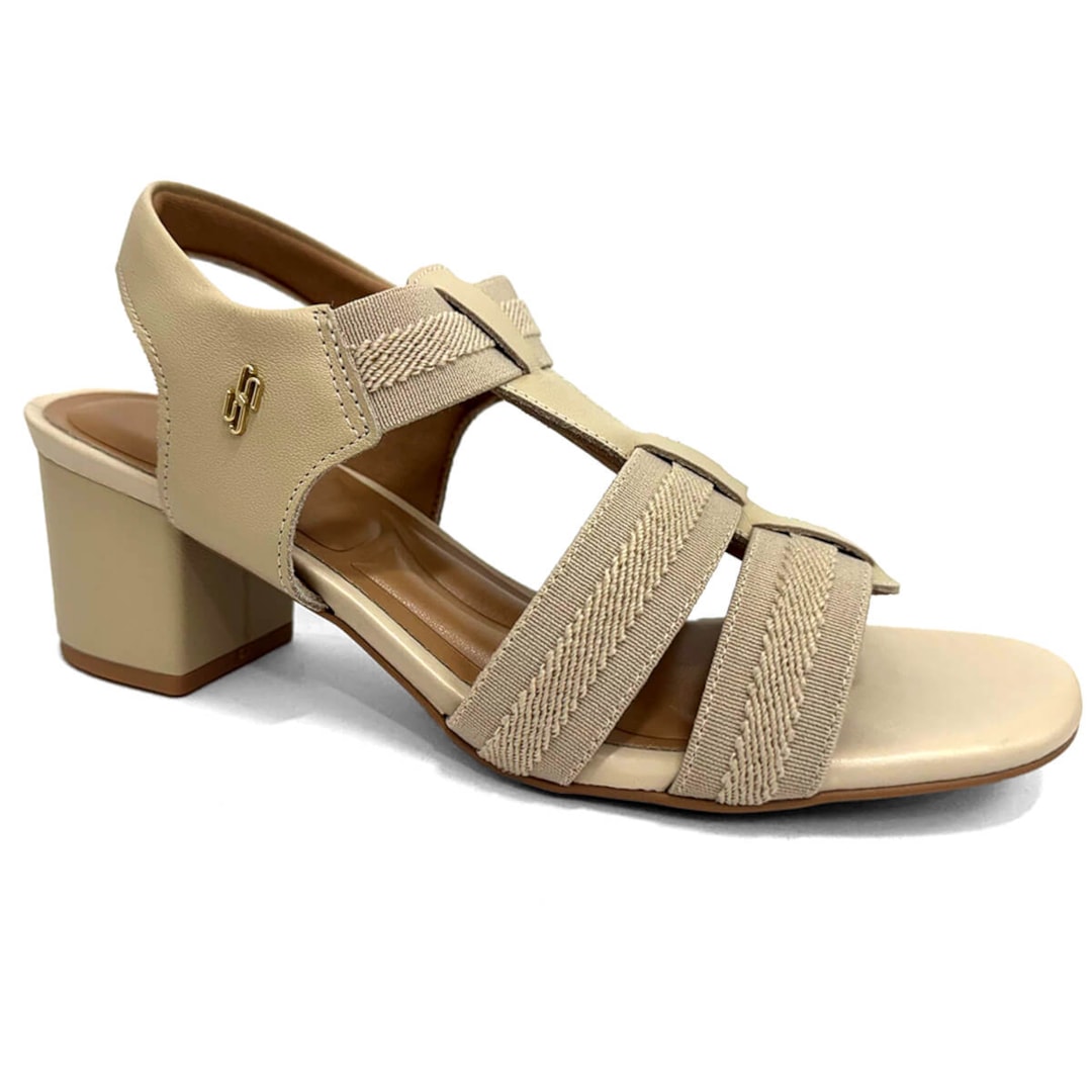 Sandália Usaflex De Couro Salto Bloco Conforto Ma0505003 Vanilla