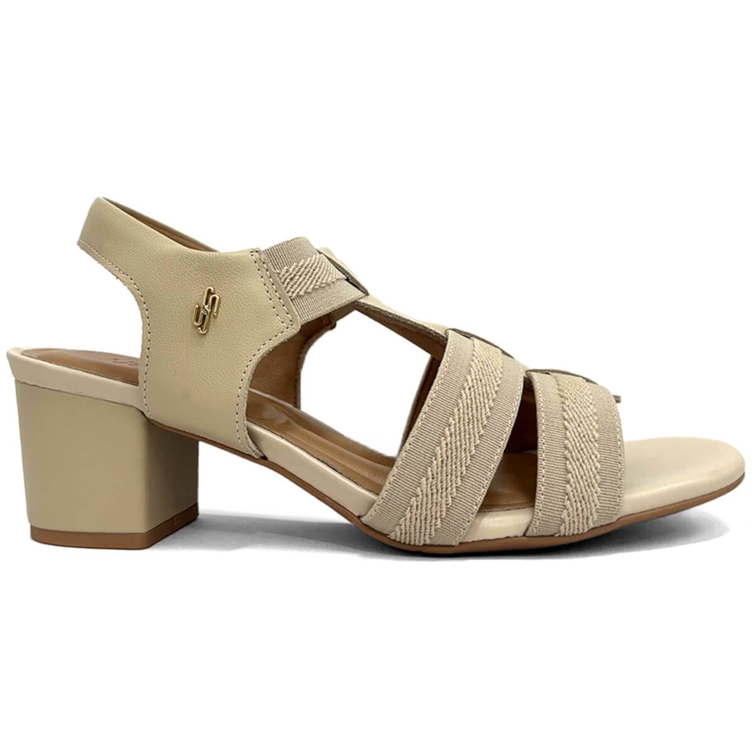 Sandália Usaflex De Couro Salto Bloco Conforto Ma0505003 Vanilla