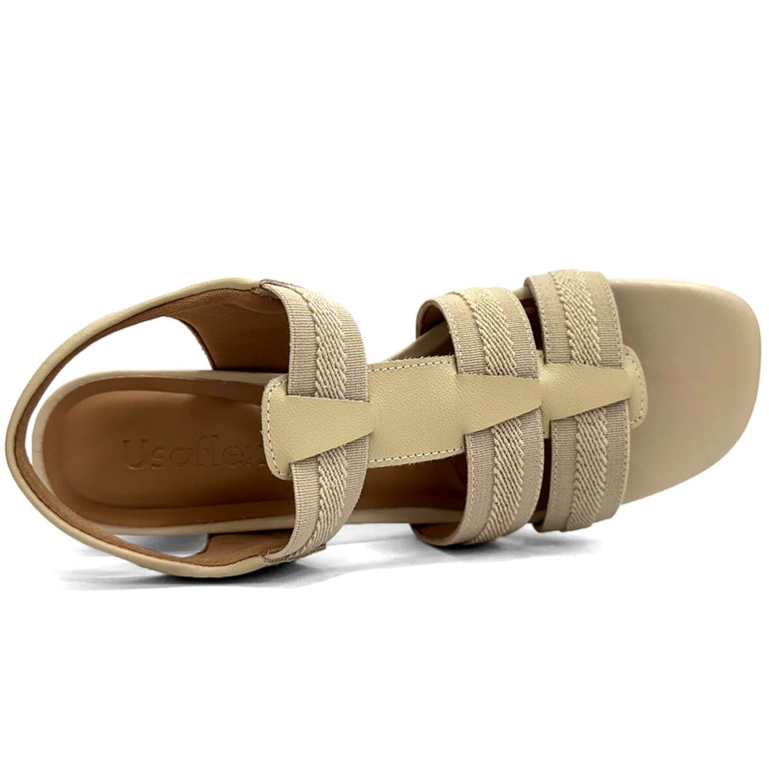 Sandália Usaflex De Couro Salto Bloco Conforto Ma0505003 Vanilla