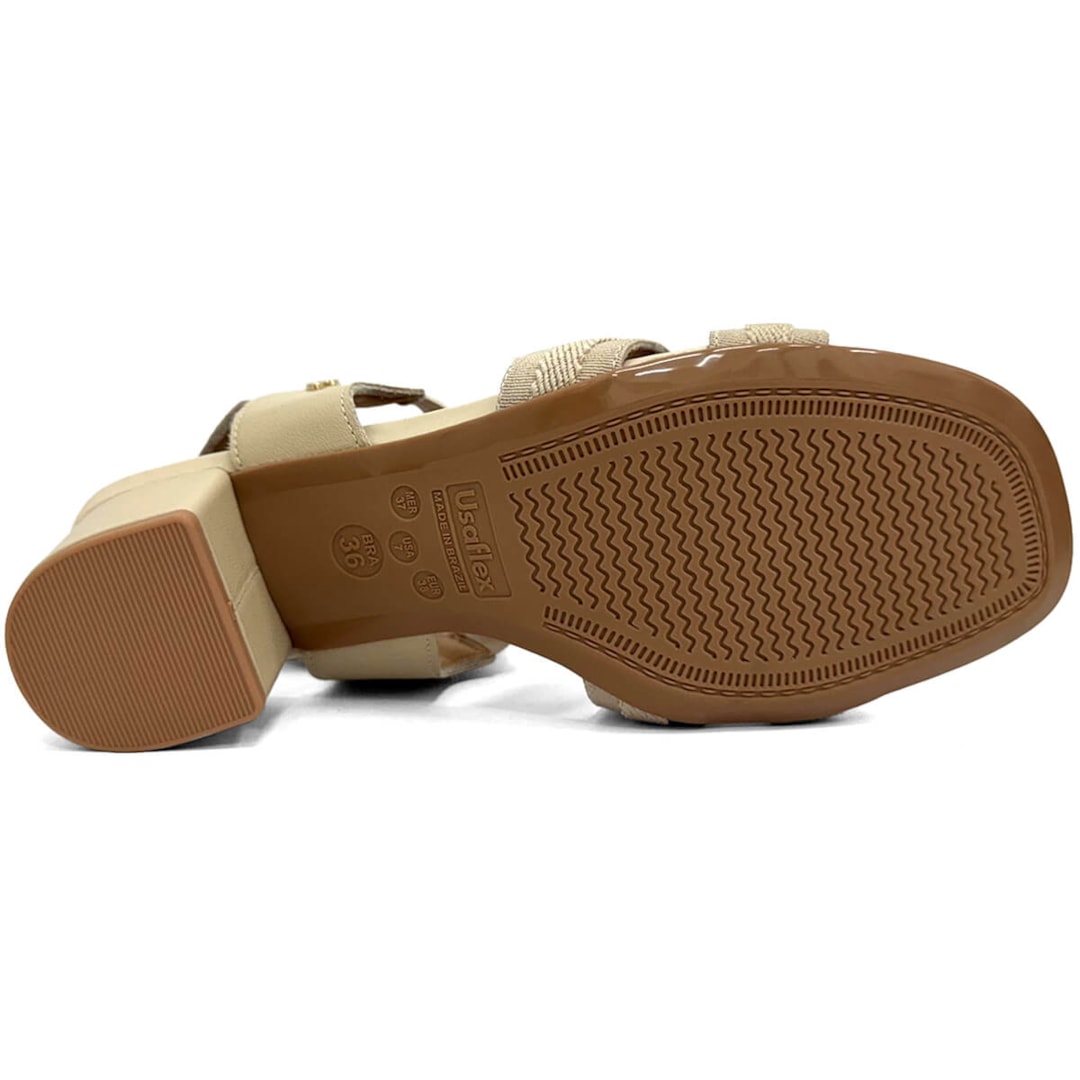 Sandália Usaflex De Couro Salto Bloco Conforto Ma0505003 Vanilla