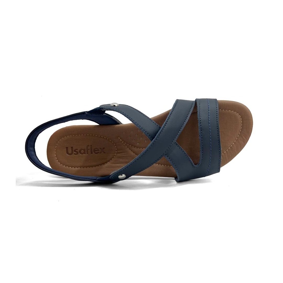Sandália Usaflex Rasteira de Couro R1804 New Blue Opaco