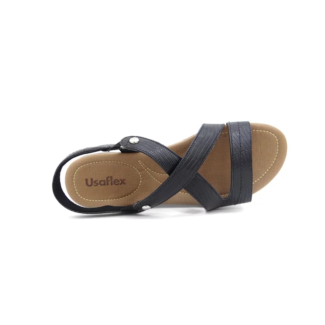 Sandália Usaflex Rasteira de Couro R1804 Preto