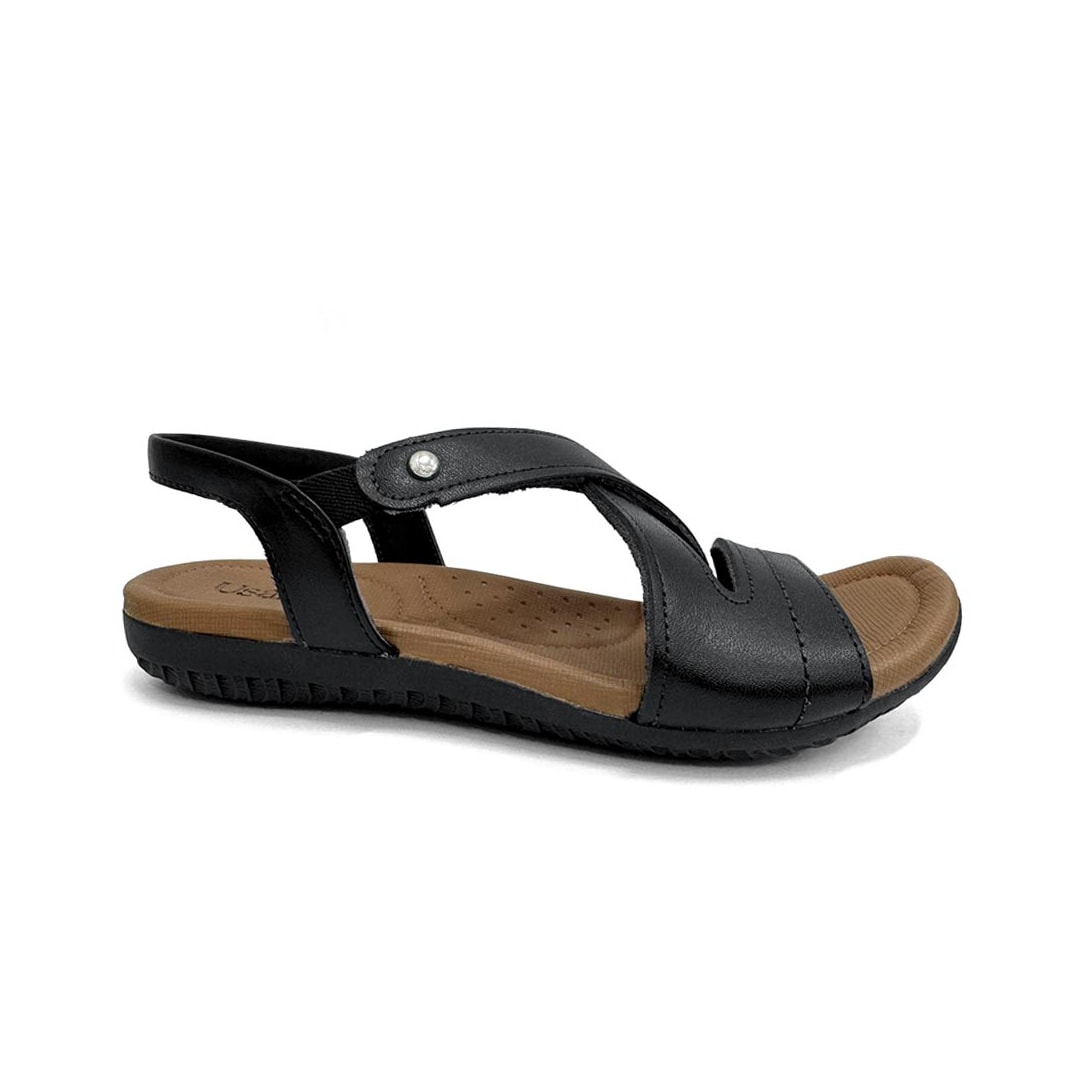Sandália Usaflex Rasteira de Couro R1804 Preto Fosco