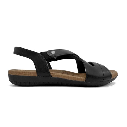 Detalhe - Sandália Usaflex Rasteira de Couro R1804 Preto Fosco