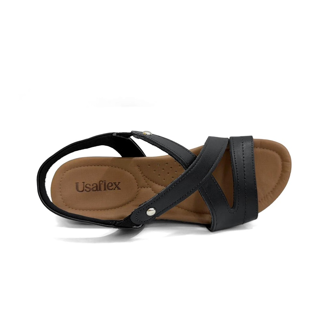 Sandália Usaflex Rasteira de Couro R1804 Preto Fosco